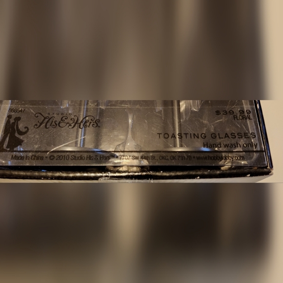 NWT VintageStudio Rhinestone trim His & Hers 10" Toasting Glasses w/ black stems - Picture 2 of 4